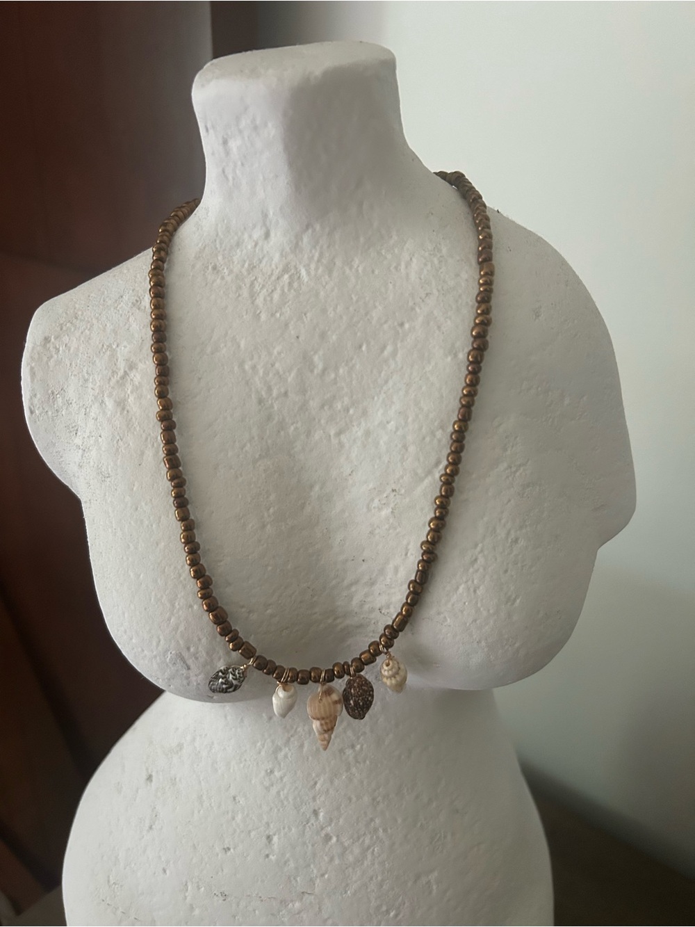 Twine and Twig Brown Beaded Shell Pendant Necklace - Women Jewelry